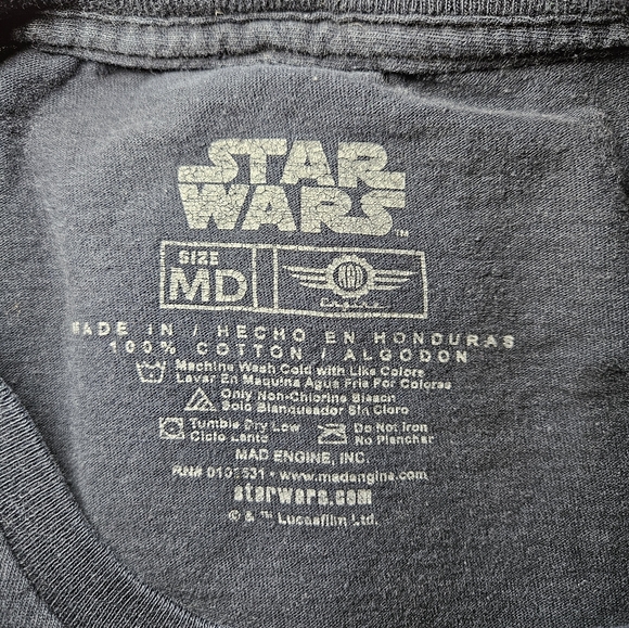 Used, Medium Mens Star Wars Tee with Red Emblem on Black Tee, Signs Of Wear - Picture 5 of 7